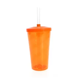 Copo Twister c/ Tampa e Canudo Laranja 550ml LT-030