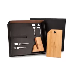 Conjunto Queijo C/ Cepo Em Bambu / Inox 5 Pçs SMKT-90162