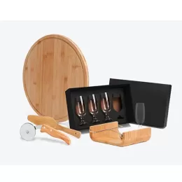 Kit Para Pizza Em Bambu Com Acessórios 8 Pçs SMKT-00443