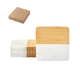 Conjunto de 4 Porta Copos em Mármore e Bambu SP94338